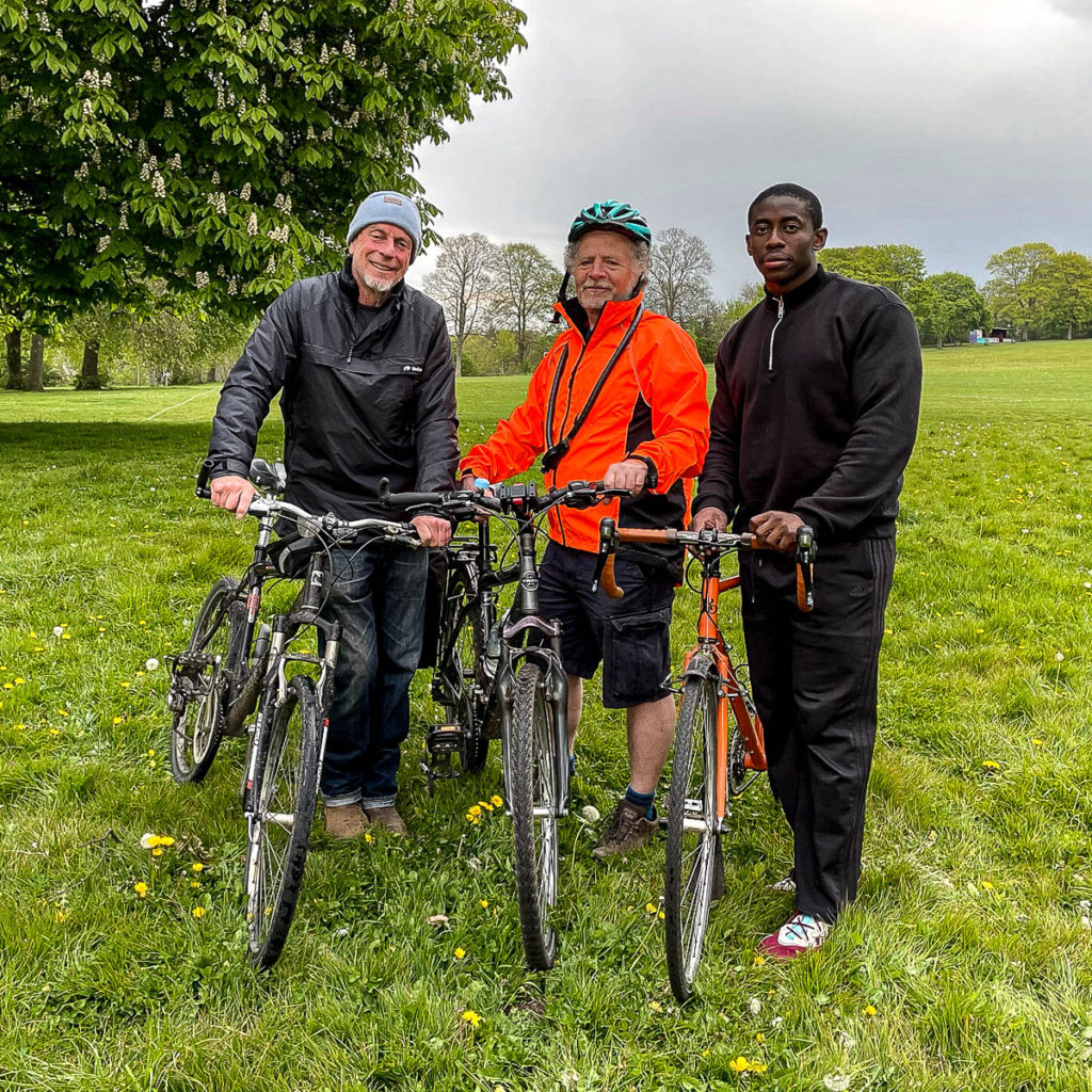 Phil, Tim and Andy with bicycle - Easton Park June 2021